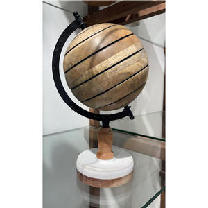 Globo del mundo de madera sobre metal negro y soporte de mármol 13 pulgadas decoración de oficina Mesa decorativa - Product Image 2