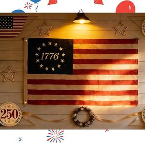 Bandera Vintage de Betsy Ross de 1776, 3x5 pies, 100% algodón, estrellas bordadas, teñida con té, bandera americana para colgar con asta de aluminio para exteriores - Product Image 5