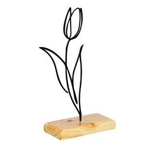 Figurine florale en métal noir radieux sur socle en bois, accent de table moderne, ajoute des vibrations subtiles et sophistiquées, vente en gros en provenance d'Inde - Product Image 4