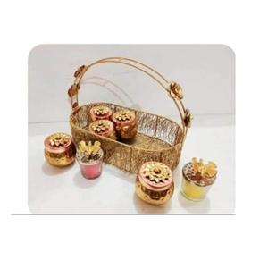 Lot de 2 pots de fruits secs en métal de qualité supérieure dorés faits à la main de haute qualité avec support Support de rangement des aliments de cuisine standard - Product Image 6