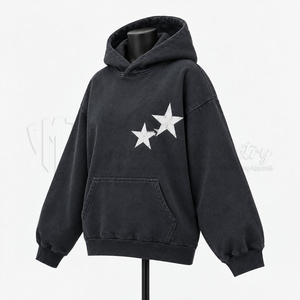 Sudadera con Capucha Oversize para Mujer con Estampado de Estrellas, Estilo Casual Urbano, Sudadera de Forro Polar Negra, Moda Personalizada - Product Image 3