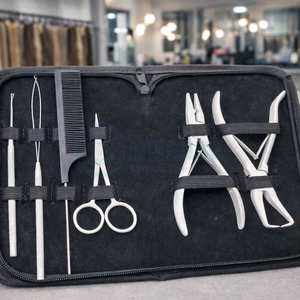 Wholesale 6pcs Professional Hair Extension Tool Kit Steel Beading <b>Plier</b> & Needle <b>Set</b> for I-Link Micro Ring Loop Beads - Product Image 5
