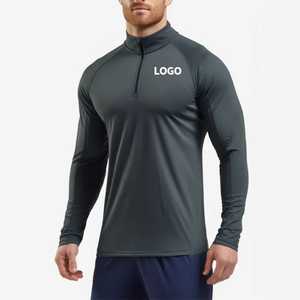 2024 personnalisé hucai hommes à manches longues col entonnoir demi-zip haut d'entraînement vêtements de sport Muscle Zip athlétique chemise de sport - Product Image 3