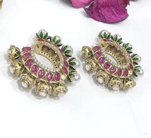 Pendientes de Alta Calidad con Acabado Dorado, Estilo Tradicional con Piedras, para Bodas, Colecciones para Mujeres y Niñas - Product Image 1
