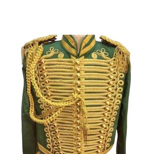 Esta es una chaqueta de lana negra estilo husar con ribetes dorados y detalles rojos. - Product Image 4