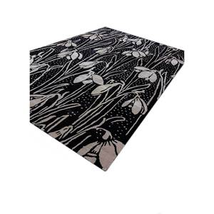 Tapis Hacienda en laine et viscose tufté à la main, motif floral et rayé, gris et noir, pelucheux, pour salon, couloir, forme rectangulaire, Tra-14891 - Product Image 2