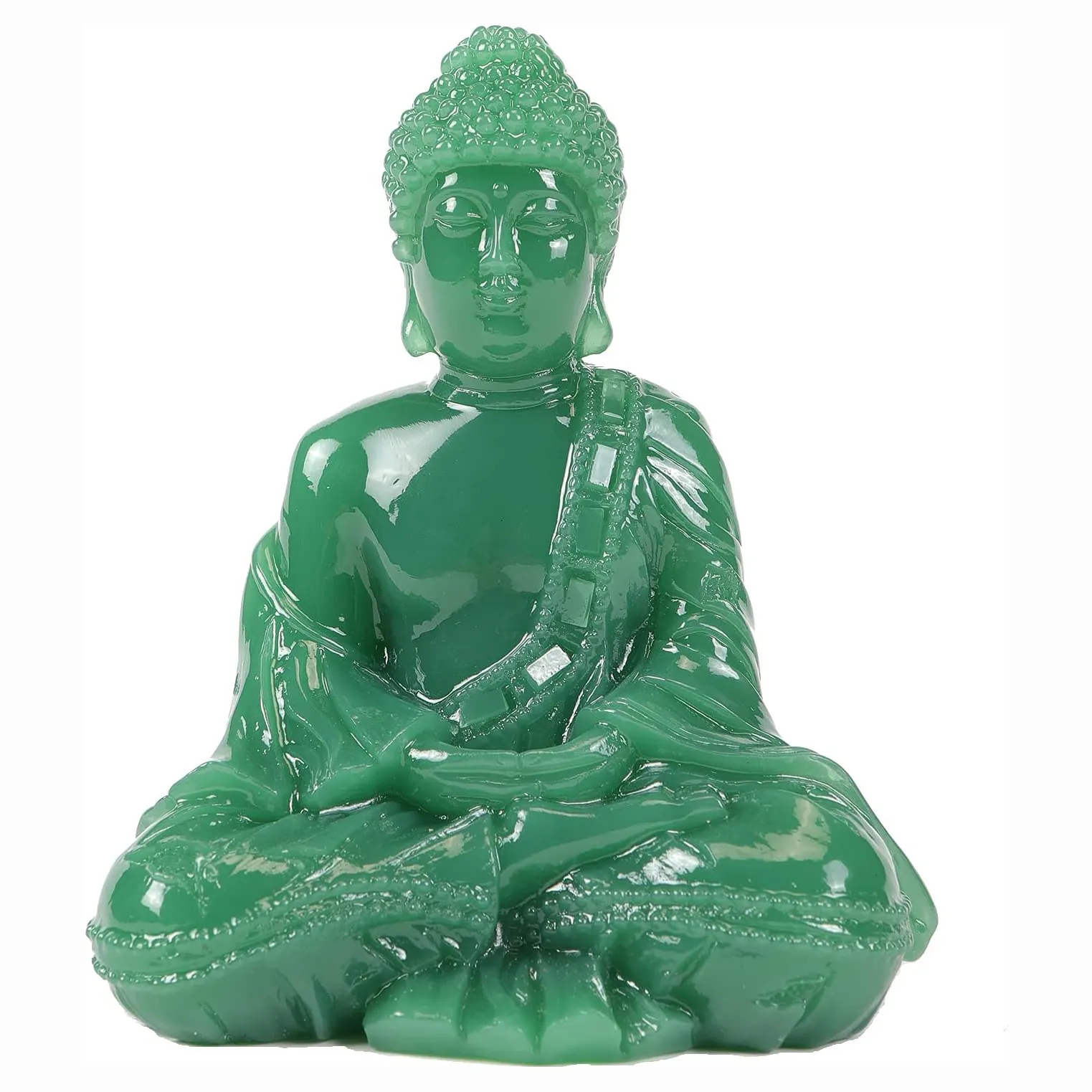 Meditative Seated Buddha Statue Thai Sitting Buddha Figurine Manmade Jade Praying Buddha Sculpture for Home Outdoor Decoration