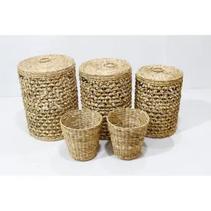 Vietnam Factory Customized Natural Water Hyacinth Hand Woven Storage Basket High Quality Home Clothes For Living