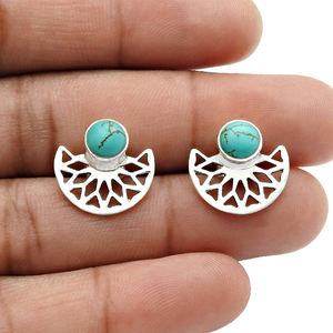 Gorgeous Look <b>Stud</b> <b>Earrings</b> for Woman 925 Sterling Silver Natural <b>Turquoise</b> Gemstone Birthstone Jewelry Wholesaler Manufacturer - Product Image 4