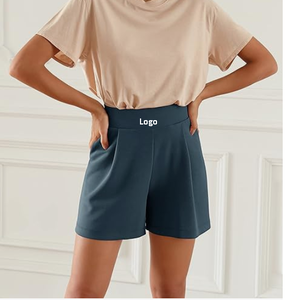 กางเกงขาสั้นขากว้างนุ่มของผู้หญิงเอวสูงสไตล์สบายๆสบาย ๆ พร้อมกระเป๋าเอวกลางแห้งเร็ว - ลายอินซีมที่เป็นของแข็ง - Product Image 4