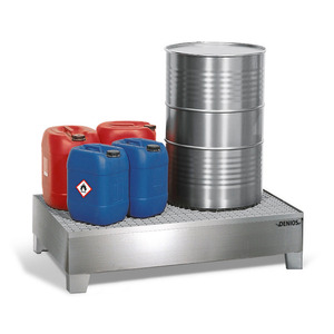 Bac de rétention en acier inoxydable pour 2 fûts de 200 litres, 850 x 1342 x 325 mm, avec grille - Product Image 2