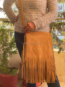 Bolso con flecos de cuero de ante para mujer, bandolera de cuero con borla - Product Image 6