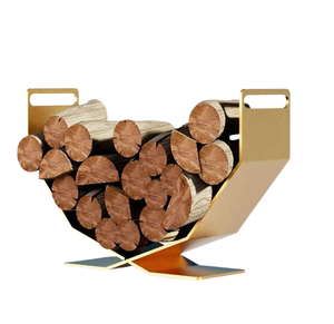 Support en métal fini or Porte-bûches en métal Support pour bois de chauffage Cheminée incurvée Support de rangement pour bois Intérieur Extérieur Robuste - Product Image 5