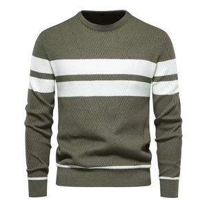 Pull-over décontracté rayé pour homme, collection automne-hiver, en stock, col rond, tricoté, taille européenne, anti-boulochage sur le devant - Product Image 5