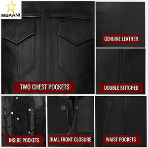 Gilet de moto pour homme en cuir de buffle de qualité supérieure, plusieurs poches, style club, gilet de motard - Product Image 4