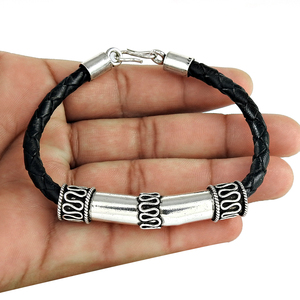 Pulsera de cuero Último diseño de tendencia 925 Plata de ley Bohemia Pulsera hecha a mano Joyería Precio al por mayor Proveedores a granel - Product Image 2