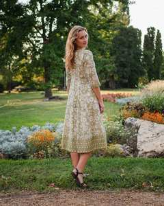 Robe en coton imprimée à la main Melissa Floral, style bohème, décontractée, pour occasions spéciales - Product Image 5