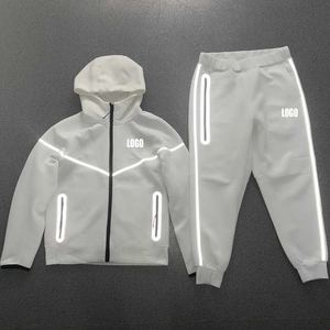 Survêtement technique réfléchissant 2025, nouvelle arrivée, survêtement pour homme, logo personnalisé, survêtement technique en molleton zippé uni, survêtement de jogging pour homme, sweat-shirt - Product Image 5