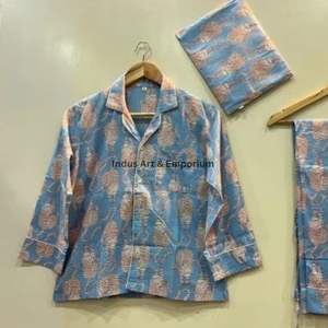 Nouveauté Ensemble de nuit en coton pour enfants Ensemble de pyjama en coton imprimé indien magnifique Ensemble de vêtements de nuit 100% coton - Product Image 5