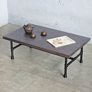 Table basse rectangulaire en bois de caoutchouc 100x60x35cm avec pieds en tuyau de style industriel rustique - Meuble de salon durable TT68042 - Product Image 2