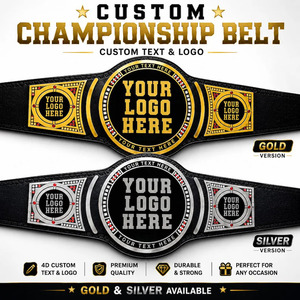 Ceinture de championnat de lutte personnalisée noire avec logo plaqué or et argent, espace pour personnalisation, fabrication artisanale sur mesure. - Product Image 2