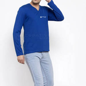 100% algodón a granel moda cómoda hombres manga larga cuello en V camisetas bordado personalizado opciones de impresión con patrón sólido - Product Image 3