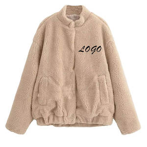 Chaqueta exterior Sherpa con cremallera de gran tamaño y logotipo personalizado de alta calidad, forro polar pesado de talla grande, nueva piel de tela de lana gruesa - Product Image 3