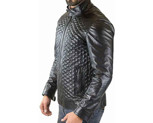 New Custom Designed2025 Slim Fit <b>Black</b> Leather Jacket for Men Winter Motorcycle Biker Style with Front Zipper Knitted Embossed - Product Image 1