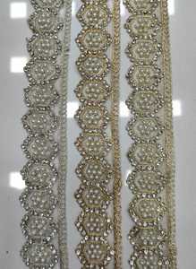 Custom Made Stone Work Embroidered Laces in Eight Colours in Floral Designs for Garments and Dresses in 2 Inch Width. - Product Image 2