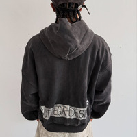 Yingling Sweat à capuche court zippé unisexe, coupe ample, personnalisé, effet vintage délavé et vieilli, imprimé et brodé, grammage lourd, style streetwear pour homme