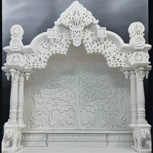Bon marché, nouveau design Pooja Mandir en marbre de haute qualité pour la décoration intérieure avec lumières LED et éléphant sculpté et paon - Product Image 4