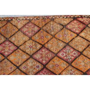 Alfombra Turca Vintage de 2.7x12.6 pies (81x383 cm), Alfombra Herki Naranja Marrón Ombré - Product Image 5