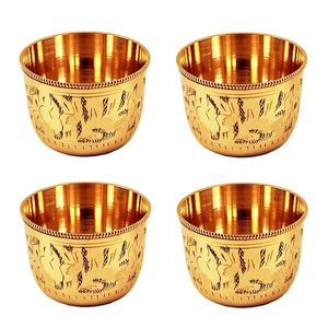 ชุดชามลายดอกไม้สีทองทองเหลือง4ชิ้น250มล. สามารถเสิร์ฟพร้อมผักเต้าหู้สลัดแกงทะเลทรายทนทานสูง - Product Image 1