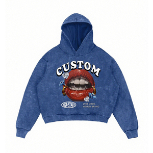 Sudadera Corta Oversize con Estampado Personalizado, Estilo Urbano, Lavado Desgastado, con Cierre Lateral Decorativo - Product Image 1