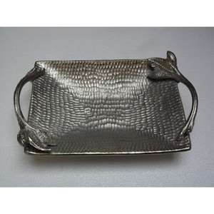 Decorative Dessert <b>Tray</b> With Leaf Handle Cast Aluminium Minimalist <b>Silver</b> <b>Tray</b> Multipurpose Serving Dish Metal Serving Dish Sale - Product Image 6