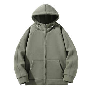 Sweats à capuche zippés en molleton épais personnalisables pour hommes, pour l'automne et l'hiver, avec options de broderie de logo pour vêtements de travail en crochet uni - Product Image 3