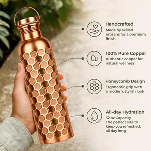 Bouteille d'eau en cuivre écologique Divris, motif hexagonal, portable, pour les voyages, avec poignée, design classique - Product Image 3