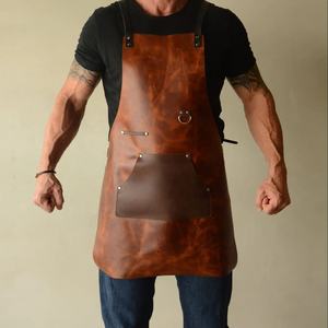Delantal de trabajo de cuero profesional de gran oferta, delantal de herramientas de cuero genuino resistente para restaurantes, Chef, cocina, peluquero, delantal de trabajo - Product Image 5