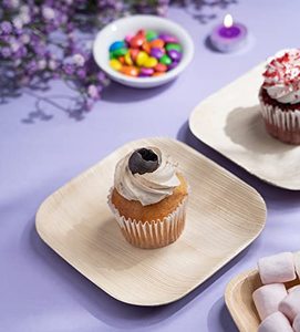 Nouvelles assiettes jetables carrées de 6 pouces en feuilles de palmier naturelles compostables de qualité supérieure, biodégradables, écologiques et légères pour les collations - Product Image 2