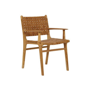 Sillón de comedor moderno y elegante de madera de teca maciza con muebles de Bar para el hogar de calidad de cuero genuino marrón tejido para uso en Hotel - Product Image 1