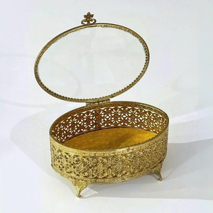Forme ovale finition or taille personnalisée boîte en verre transparent biseauté bordure en laiton bijoux bibelot souvenir boîte en verre prix acceptables - Product Image 2