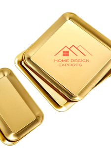 Dernier modèle de plateau de table en métal doré et en verre décoratif Plateau en métal de luxe pour la maison, l'hôtel Plateau en métal au tarif de gros - Product Image 3