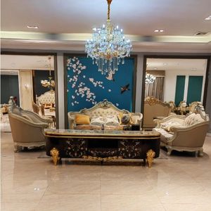 ชุดโซฟาไม้สักคลาสสิกสุดหรูหุ้มหนังแท้ เฟอร์นิเจอร์ห้องนั่งเล่นสำหรับวิลล่า เป็นมิตรกับสิ่งแวดล้อมและทนทาน คุณภาพส่งออก - Product Image 1