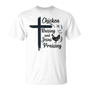 T-shirt Chicken Raising And Jesus Praising, unisex, in cotone, girocollo, manica corta, regalo religioso per adulti della Chiesa - Product Image 1