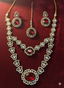 Beautiful Stunning Vintage Cubic Zircon Crystal Oval Shape <b>Kundan</b> Studded Dangle Antique Gold Plated Wedding Party <b>Jewelry</b> Set - Product Image 5