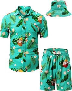 Conjunto Hawaiano de 3 uds de etiqueta privada para hombre, camisa y pantalones cortos de flores con sombrero, ropa de playa ligera para viajes o fiestas en la piscina - Product Image 3
