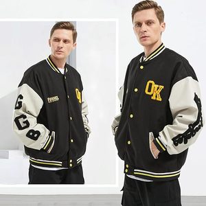 แจ็คเก็ตเบสบอลบอมเบอร์วินเทจใส่ได้ทุกเพศเสื้อโค้ทมี2025เย็บปะติดปะต่อกัน - Product Image 5