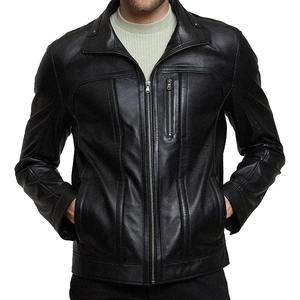 Chaqueta de piel sintética negra para hombre Diseño minimalista ajustado con cierre frontal de cremallera - Product Image 4