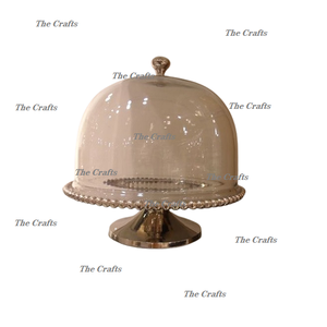 Bandeja de servicio de color dorado metálico con cúpula de cristal, bandeja de postre de diseño ventajoso con cúpula para uso en bodas y hoteles - Product Image 5