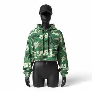 Haut à capuche pour femme, en polaire de polyester doux de qualité supérieure, 300 GSM, imprimé intégral, nuances de vert, logo personnalisé, design par sublimation - Product Image 1